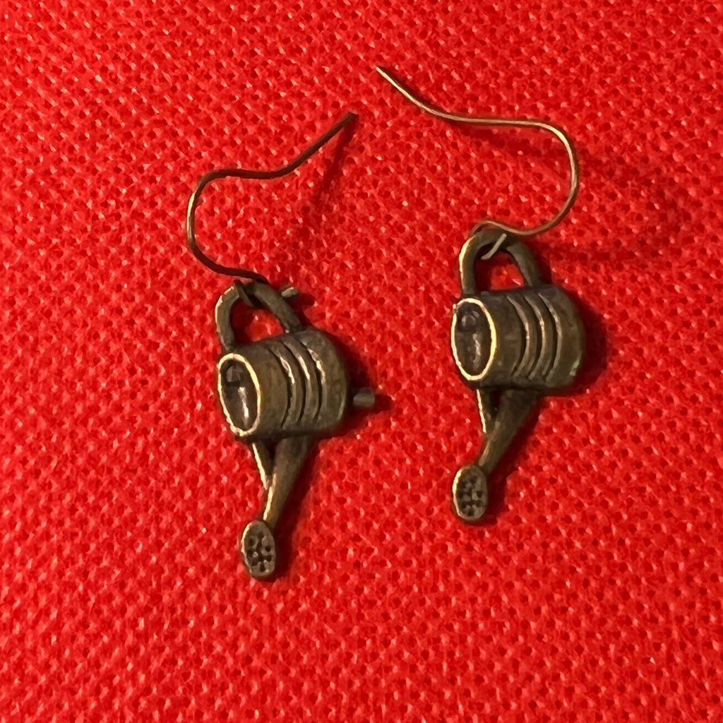 Plant Watering Can Bronze Tone French Hook Pierced Earrings